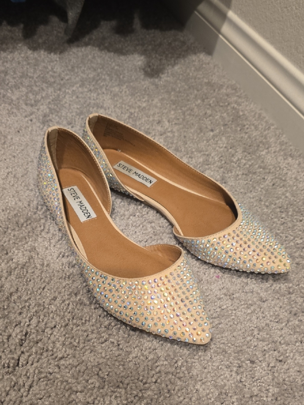 Steve Madden Nude Crystal Pointed-Toe Flats